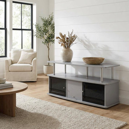 Gray TV Stand with 3 Cabinets and Shelf for 55-Inch TVs