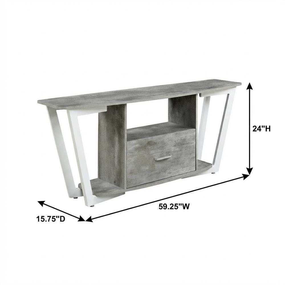 White powder-coated metal TV stand with shelves for 65-inch TVs