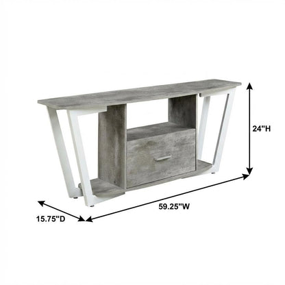 White powder-coated metal TV stand with shelves for 65-inch TVs