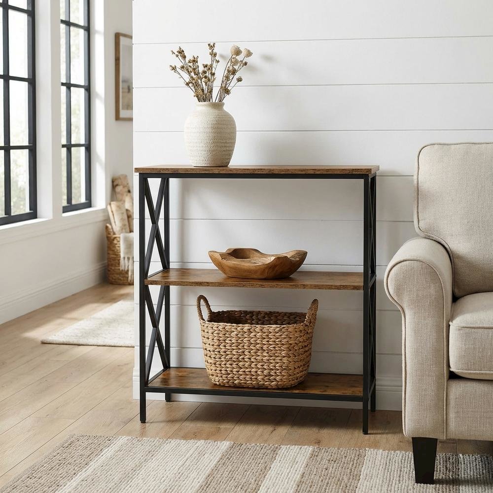 Powder Coated Metal 3-Tier Bookcase with Durable Finish