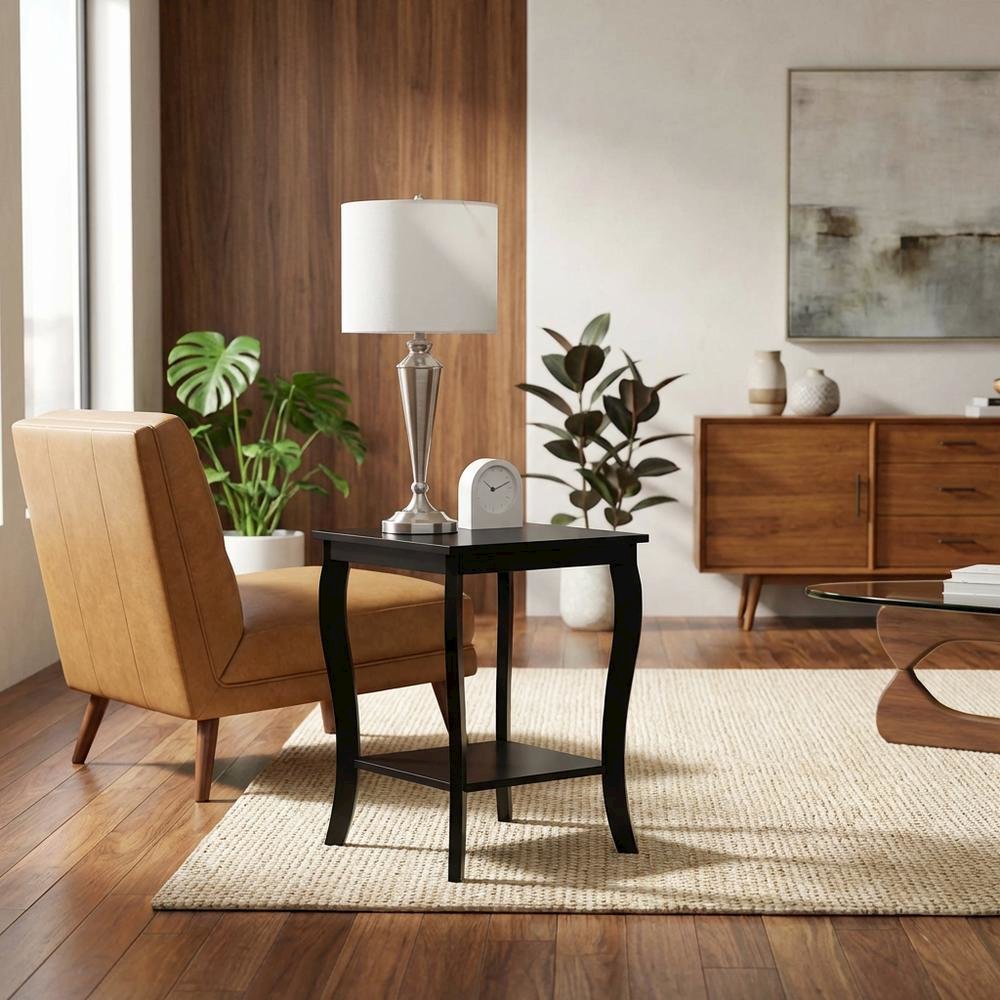 Black square end table with modern design for living room or bedroom use