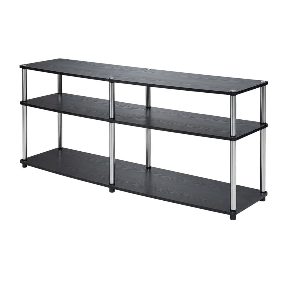 Black 3-Tier TV Stand with Particle Board and Metal Support