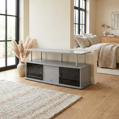 Gray TV Stand with 3 Cabinets and Shelf for 55-Inch TVs