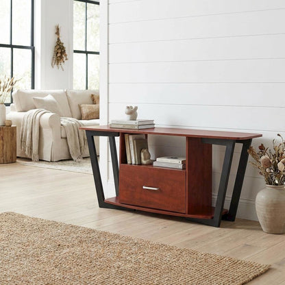 Brown Graystone TV Stand, Shelves, TVs up to 65 Inches, Powder-Coated Metal
