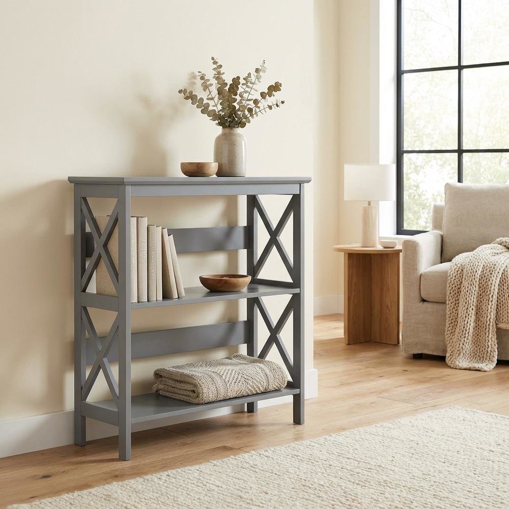 Wooden 3-Tier Bookcase with Non-Lead Base Paint and Storage Shelves