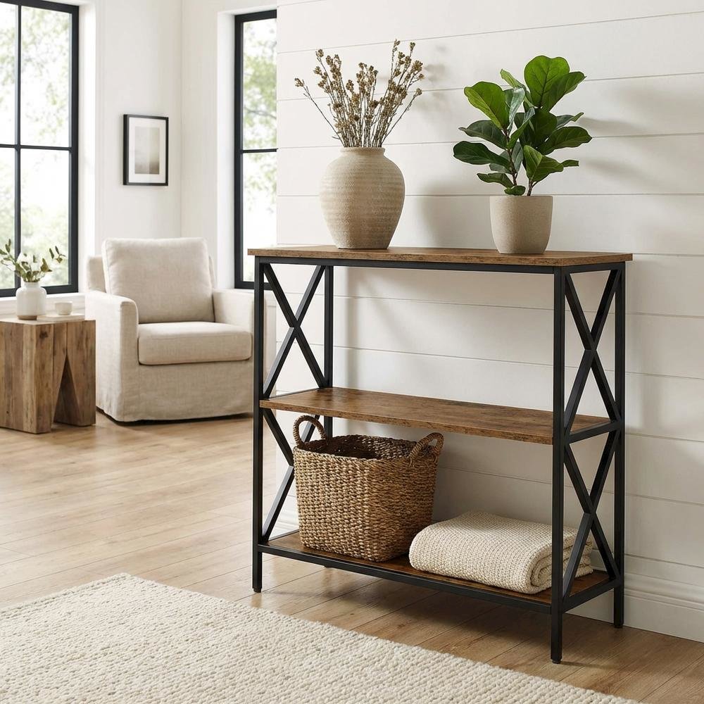 Powder Coated Metal 3-Tier Bookcase with Durable Finish