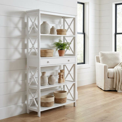 Wooden 5-Tier Bookcase with Drawer for Storage and Organization