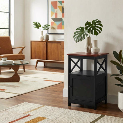 End Table with Cabinet in Classic Finish, Durable Wood Lens