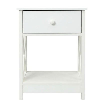 White 1-Drawer End Table with Modern Square Design