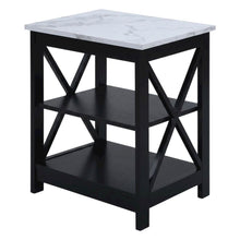 White faux marble end table with shelf for living room or bedroom use