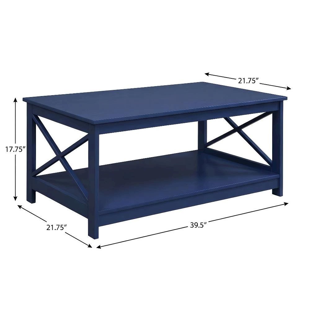 Coffee Table Cobalt Blue MDF with Bottom Shelf for Extra Storage