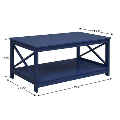 Coffee Table Cobalt Blue MDF with Bottom Shelf for Extra Storage