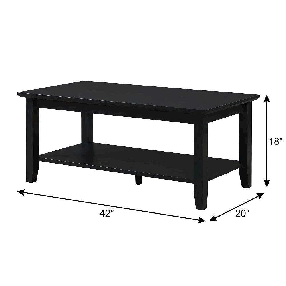Black Rectangle Coffee Table with Shelf MDF Top Rubberwood Legs Durable Finish