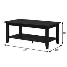 Black Rectangle Coffee Table with Shelf MDF Top Rubberwood Legs Durable Finish