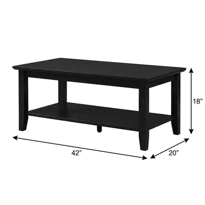 Black Rectangle Coffee Table with Shelf MDF Top Rubberwood Legs Durable Finish