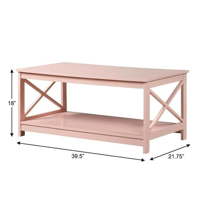 Blush Pink Coffee Table MDF with Shelf Coastal Transitional Design