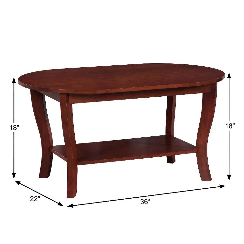 Oval Classic Coffee Table with Shelf and Sturdy Construction 25 lb Weight