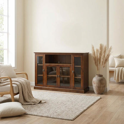 Dark Walnut TV Stand with MDF and Tempered Glass Finish for 55-Inch TVs