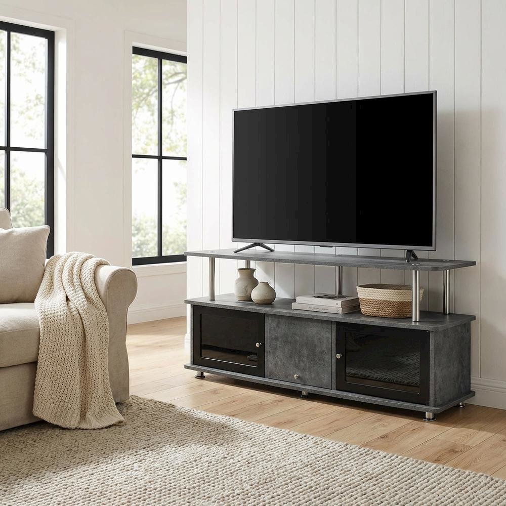Gray TV Stand with 3 Storage Cabinets and Shelf for Up to 55-Inch TVs