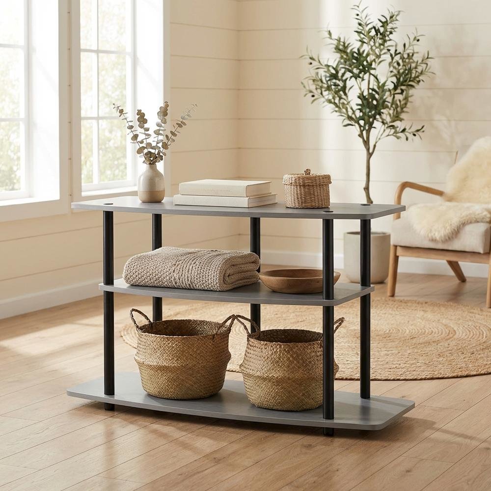 Gray 3-Tier TV Stand for 46-Inch Flat Screens with Particle Board Construction