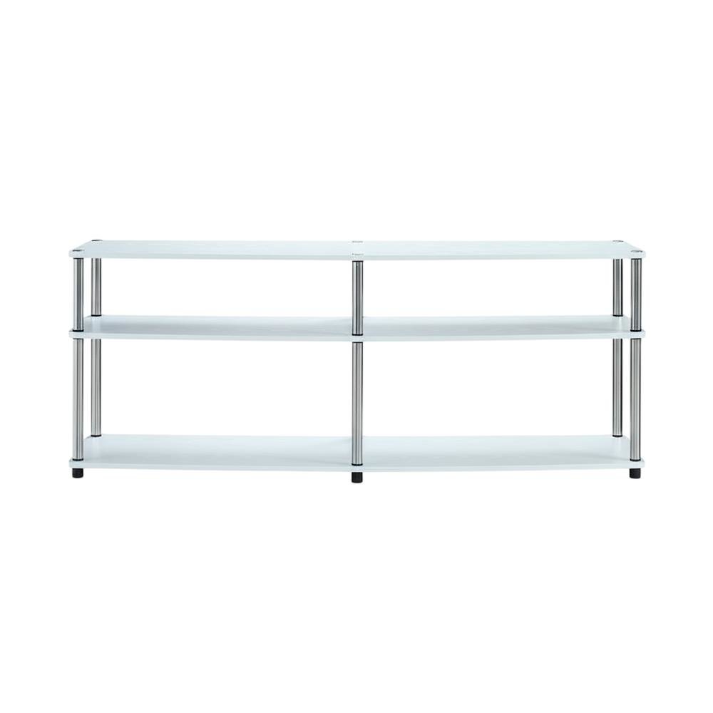 White 3-Tier TV Stand with Particle Board Construction and Stainless Steel Poles