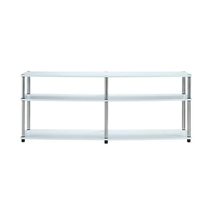 White 3-Tier TV Stand with Particle Board Construction and Stainless Steel Poles