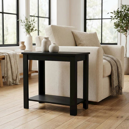Slim Chairside Table, Black, Bottom Shelf, Quick Setup