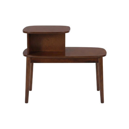 Mid-Century End Table, Brown, 2 Tier Shelf, Solid Wood Legs