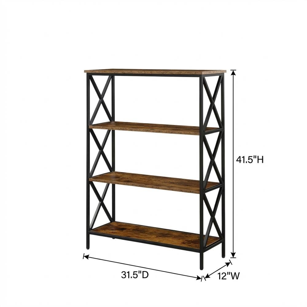 Powder Coated Metal 4-Tier Bookcase with Durable Finish for Home Office Storage