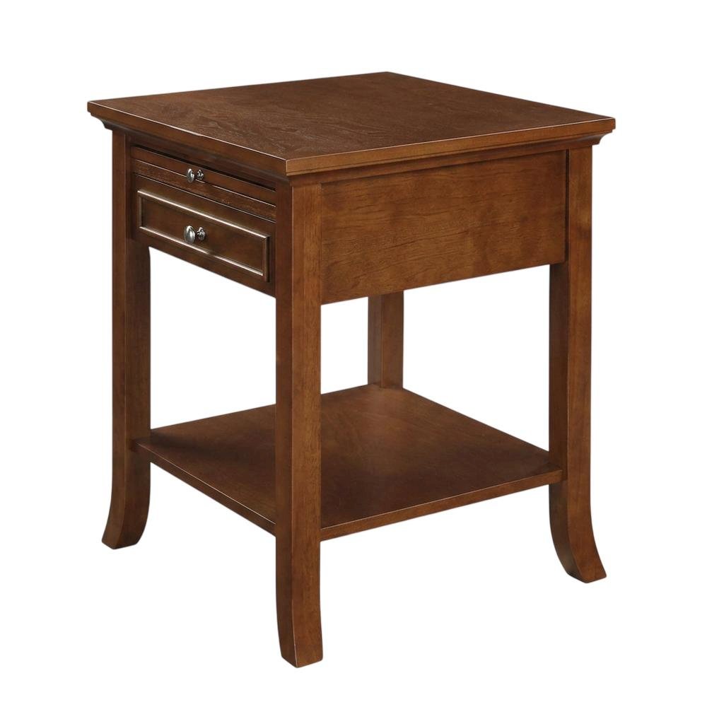 Wooden End Table with Drawer and Slide for Living Room Decor