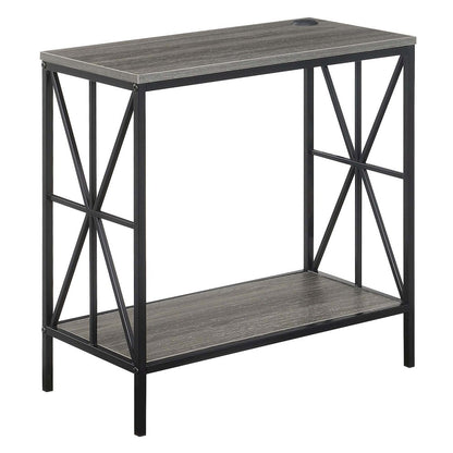 Tucson Starburst Chairside End Table with Charging Station and Shelf, Weathered Gray/Black