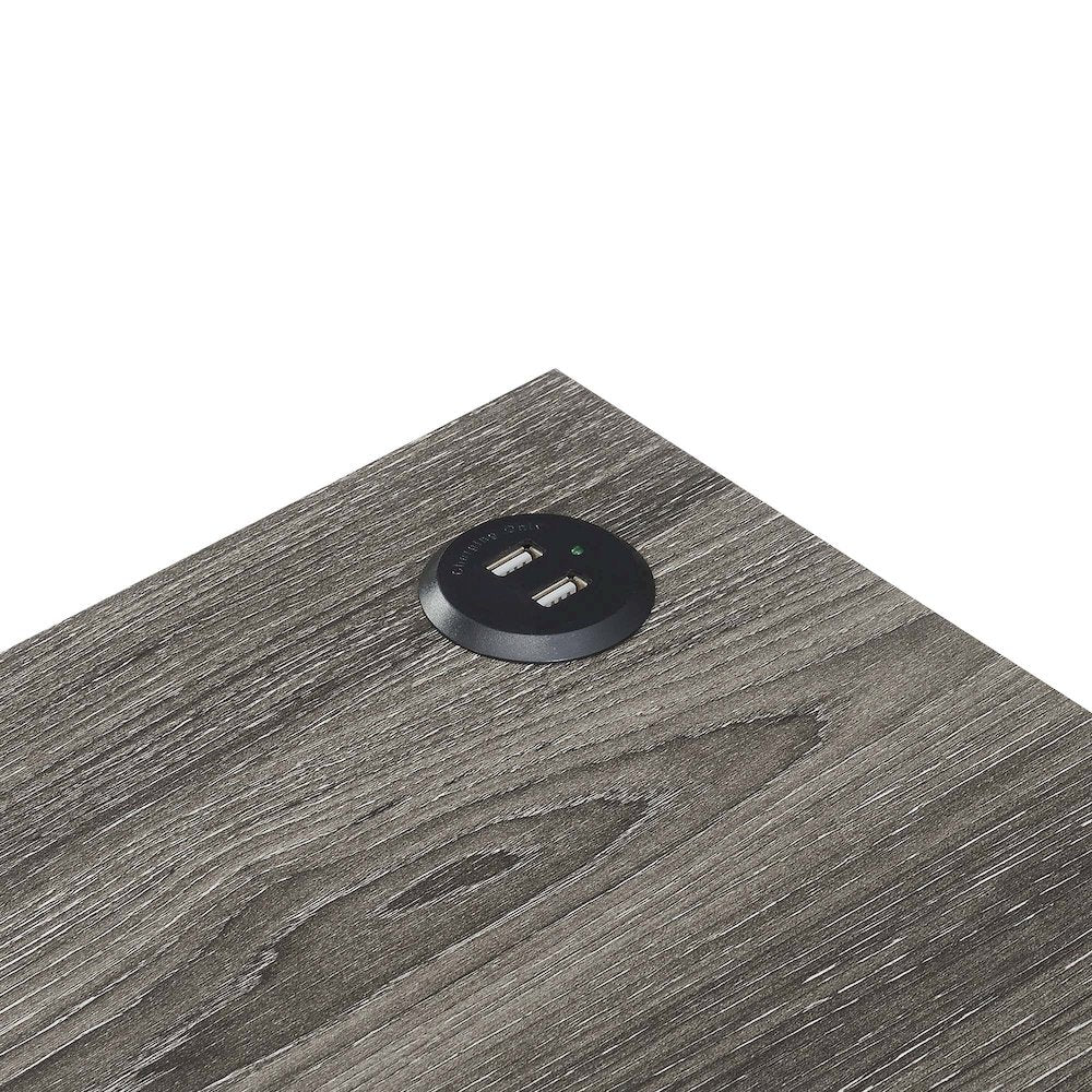 Tucson Starburst Chairside End Table with Charging Station and Shelf, Weathered Gray/Black