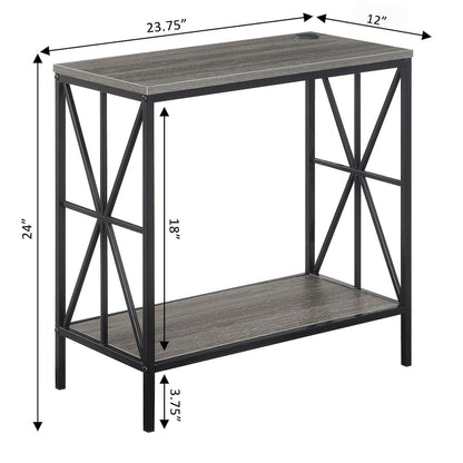 Tucson Starburst Chairside End Table with Charging Station and Shelf, Weathered Gray/Black
