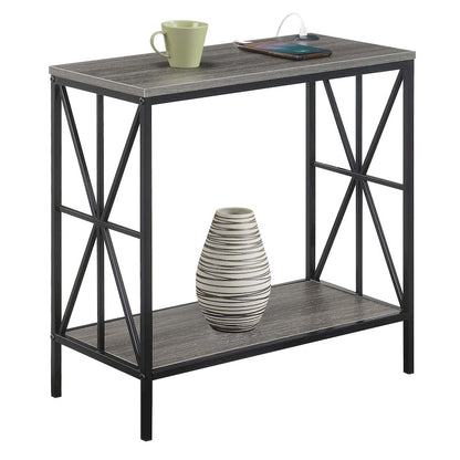 Tucson Starburst Chairside End Table with Charging Station and Shelf, Weathered Gray/Black
