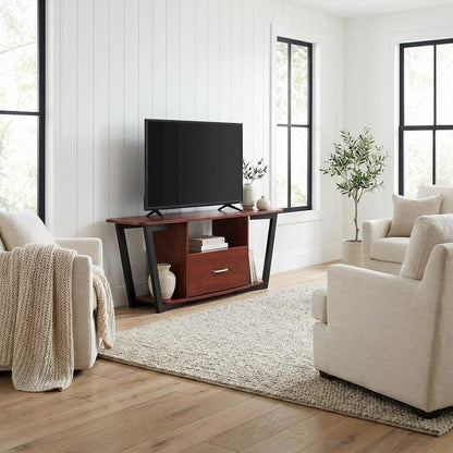 Brown Graystone TV Stand, Shelves, TVs up to 65 Inches, Powder-Coated Metal
