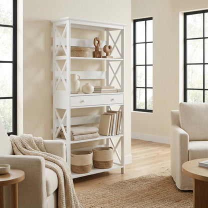 Wooden 5-Tier Bookcase with Drawer for Storage and Organization