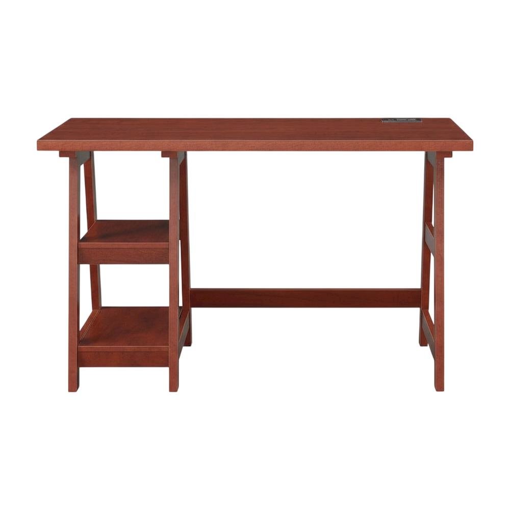 Cherry Trestle Desk, Integrated Charging Station, Melamine Finish