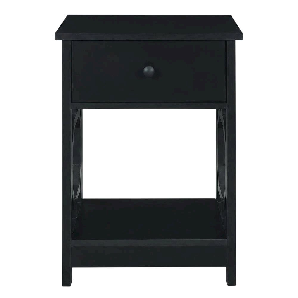 Black end table with single drawer for versatile living space use