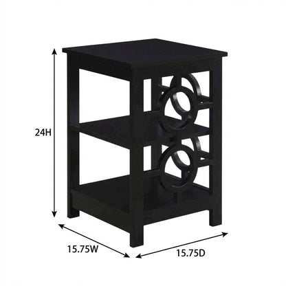 Black wooden end table with modern design and sleek finish