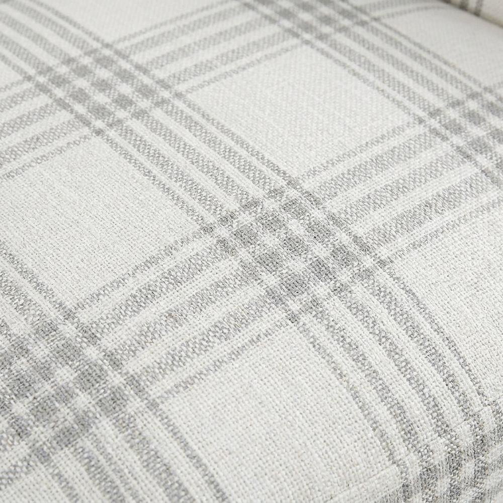 Plaid Patterned Fabric Accent Chair with Ottoman for Living Room, Gray Plaid