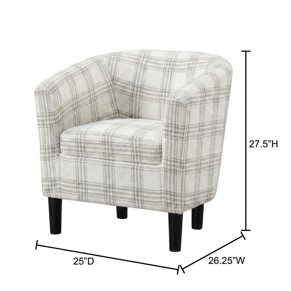 Plaid Patterned Fabric Accent Chair with Ottoman for Living Room, Gray Plaid