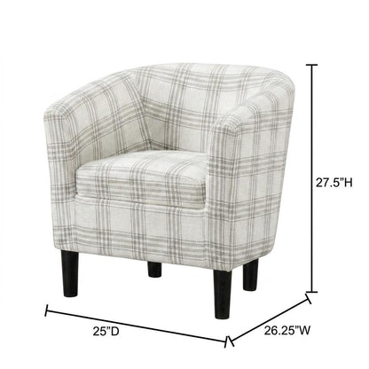 Plaid Patterned Fabric Accent Chair with Ottoman for Living Room, Gray Plaid