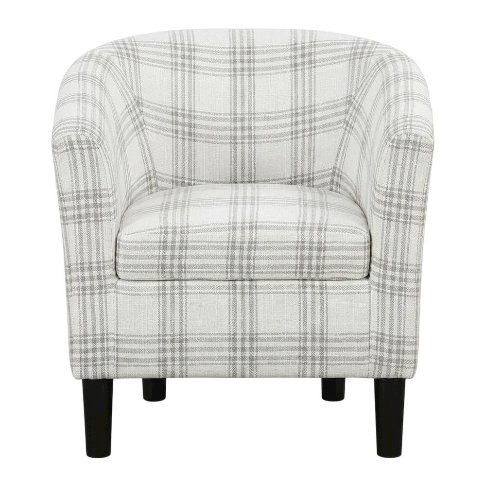 Plaid Patterned Fabric Accent Chair with Ottoman for Living Room, Gray Plaid