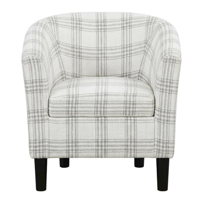 Plaid Patterned Fabric Accent Chair with Ottoman for Living Room, Gray Plaid