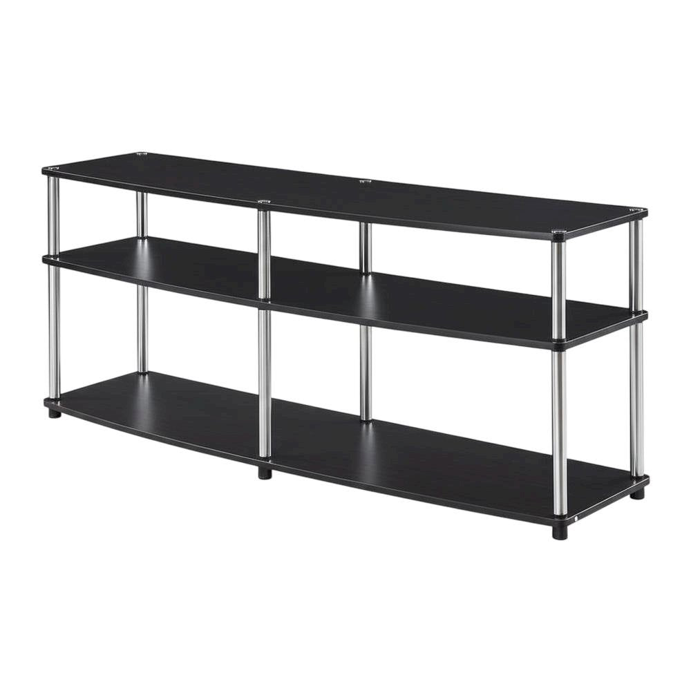 Espresso 3-Tier TV Stand, Particle Board, Steel Poles, 65-Inch Displays