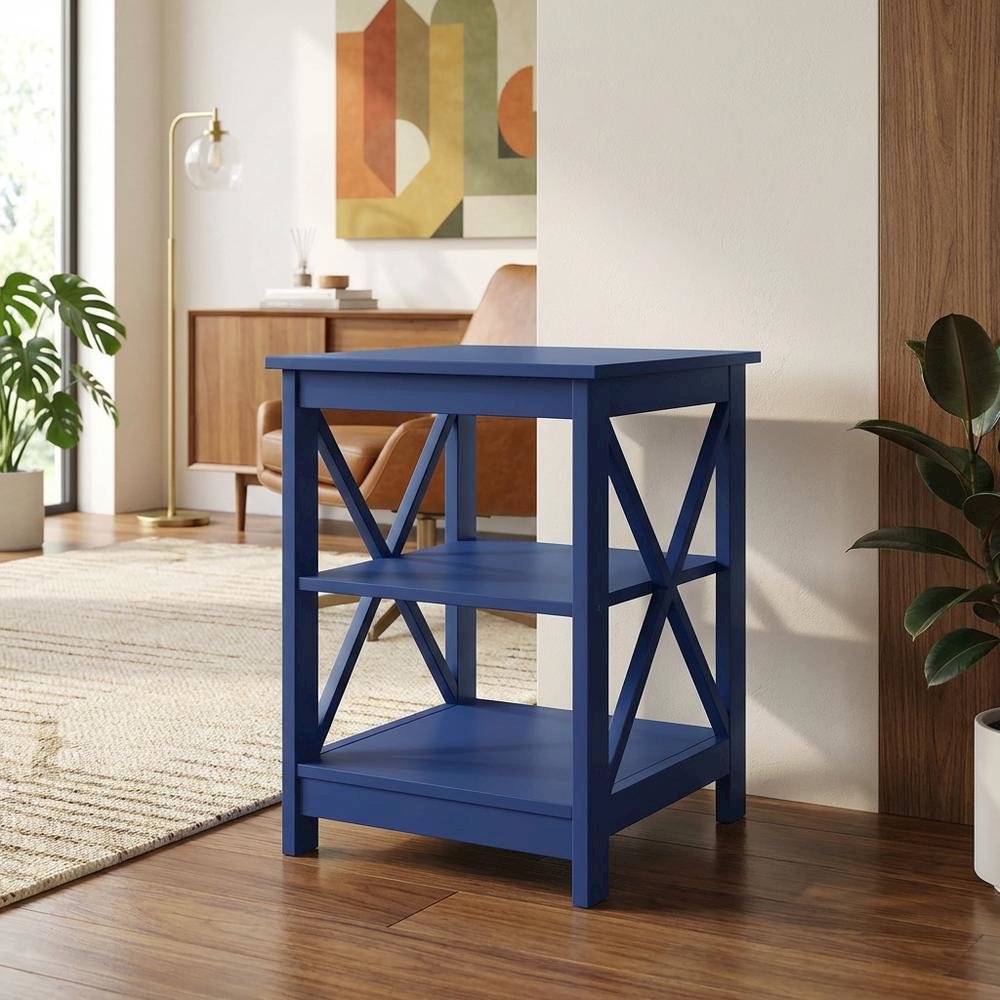 Cobalt Blue End Table with Shelves and Multi-Level Storage for Living Room