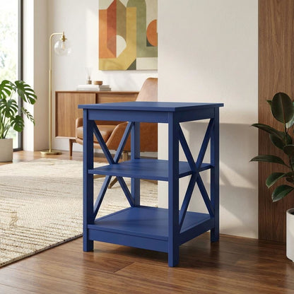 Cobalt Blue End Table with Shelves and Multi-Level Storage for Living Room