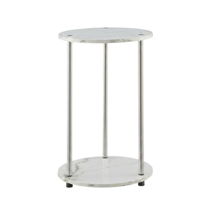 Round End Table with Faux White Marble Top and Chrome Finish