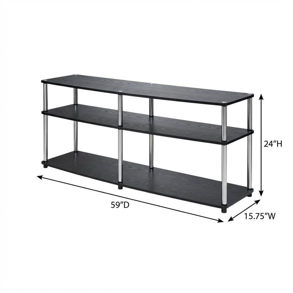 Black 3-Tier TV Stand with Particle Board and Metal Support