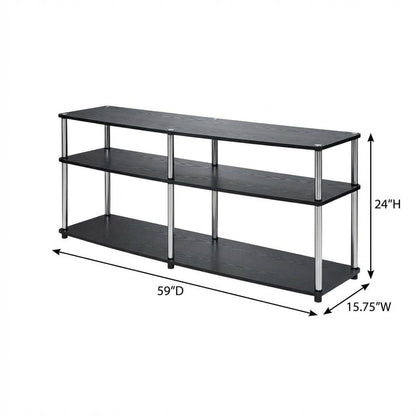 Black 3-Tier TV Stand with Particle Board and Metal Support
